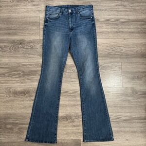 HM & Denim Women Jeans 29x30 High Waist Mini Flare Medium Wash Blue Cotton Boho